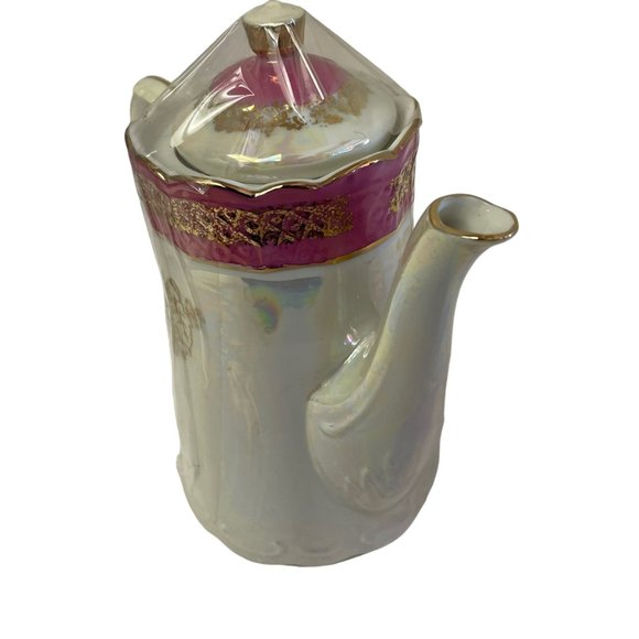 Laurent Cofee Porcelain TeaPot Japan Lusterware White Pink Gold CP 2210 Montreal - Picture 3 of 6